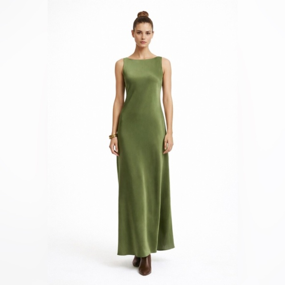 WeWoreWhat Boatneck Satin Slip Maxi Dress Bias Cut Sleeveless 2 XS Minimalist